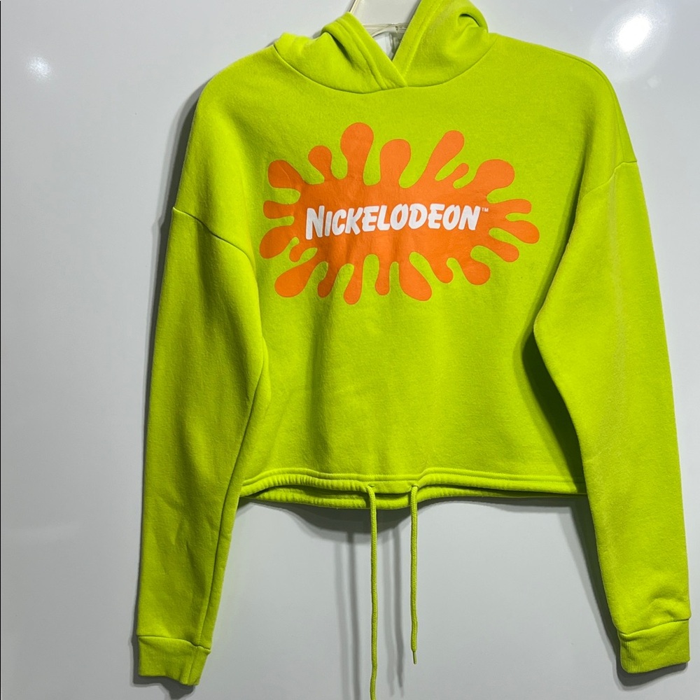Nickelodeon Neon Green Hoodie Sweatshirt with Orange Logo